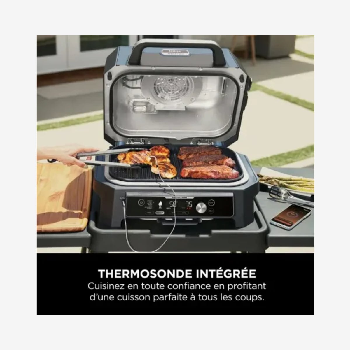 Barbecue électrique NINJA Woodfire Pro Connect XL - 7 en 1 avec fumoir et thermosonde