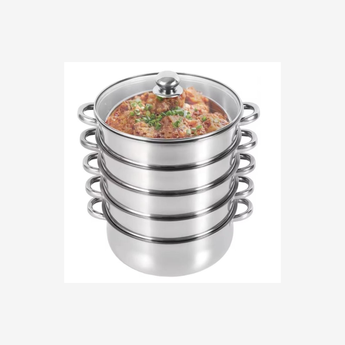 Casserole vapeur à 5 niveaux, grande capacité 30 cm, cuiseur multifonction avec couvercle transparent et poignées