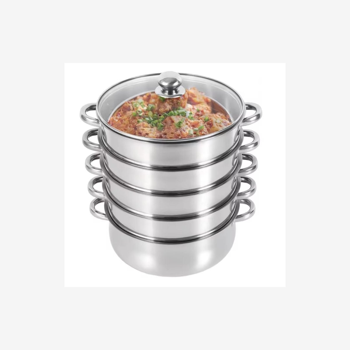Casserole vapeur à 5 niveaux, grande capacité 30 cm, cuiseur multifonction avec couvercle transparent et poignées