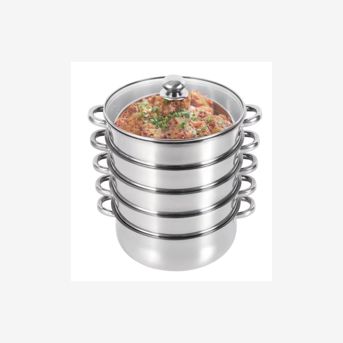 Casserole vapeur à 5 niveaux, grande capacité 30 cm, cuiseur multifonction avec couvercle transparent et poignées