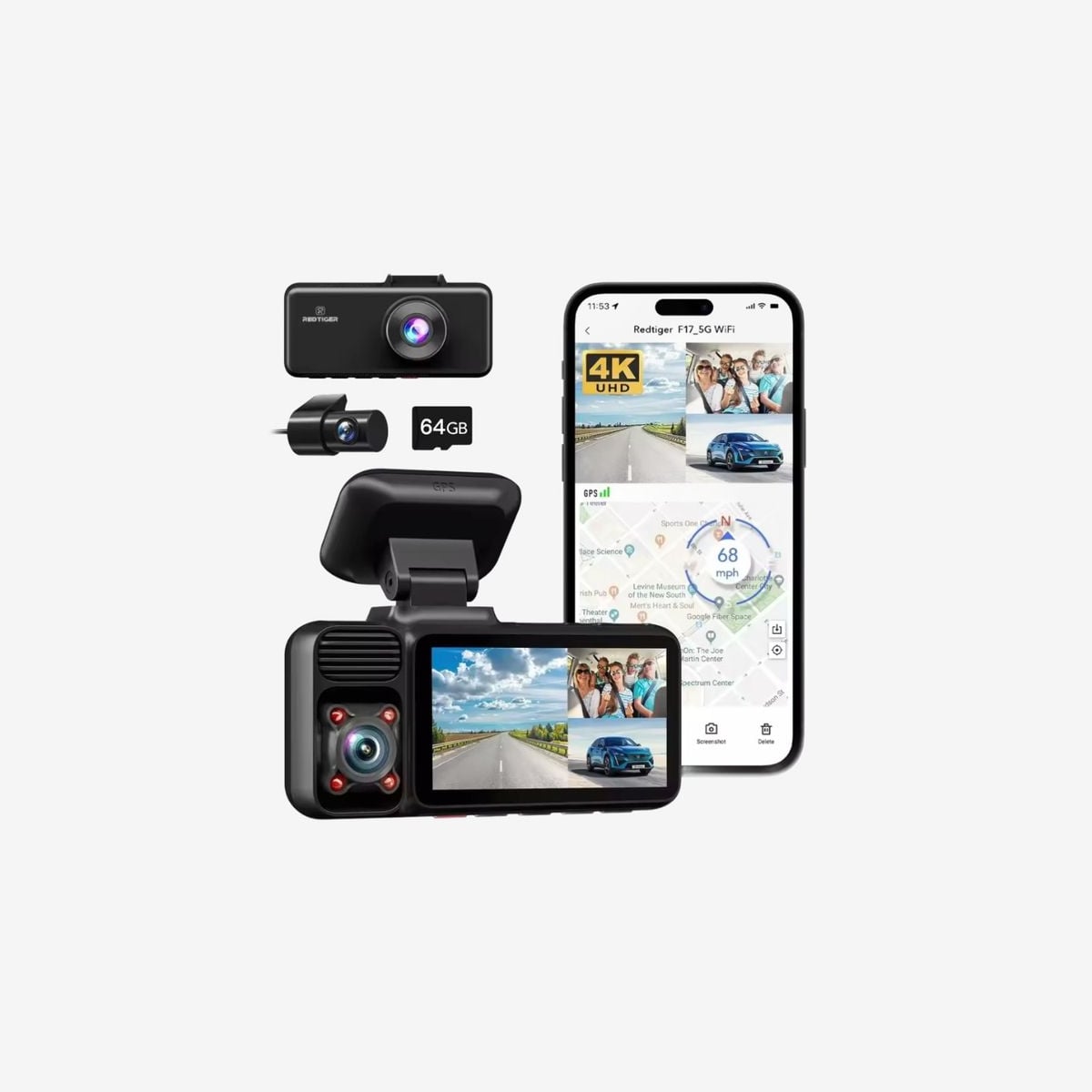Caméra de Voiture 3 Canaux 4K REDTIGER F17 - Vision Nocturne IR, GPS, WiFi 5G, Triple Caméra