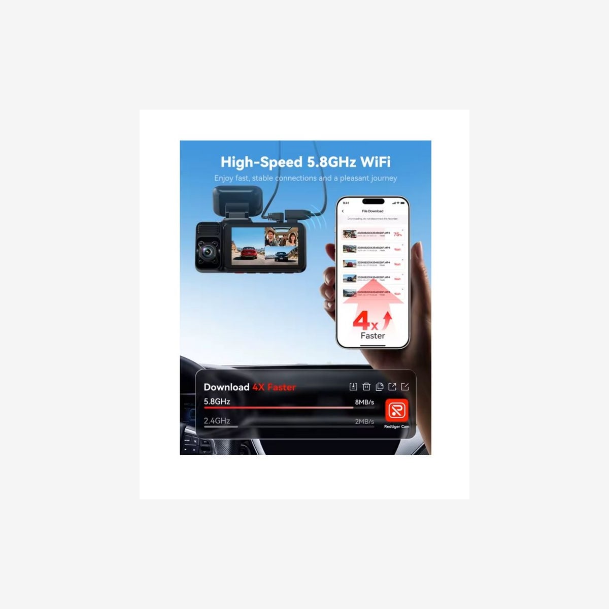 Caméra de Voiture 3 Canaux 4K REDTIGER F17 - Vision Nocturne IR, GPS, WiFi 5G, Triple Caméra