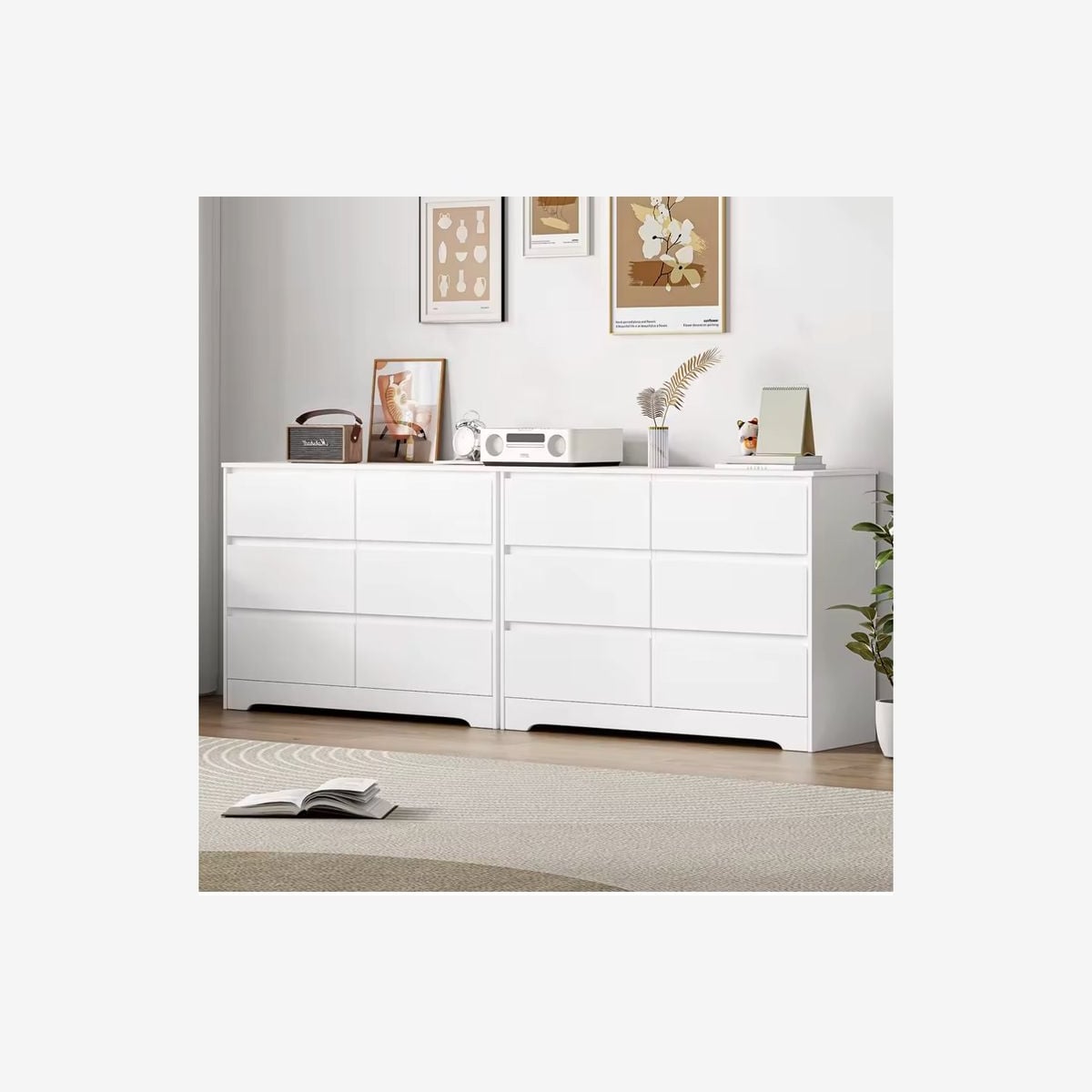 Meuble de rangement Commode 6 tiroirs en bois blanc - Rangement optimal