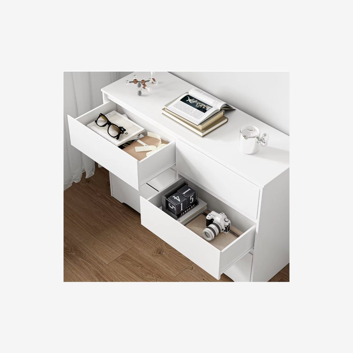 Meuble de rangement Commode 6 tiroirs en bois blanc - Rangement optimal