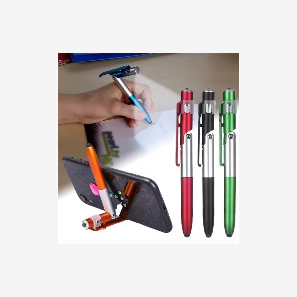 Stylo multifonction 4 en 1 avec lumière LED et support pour téléphone