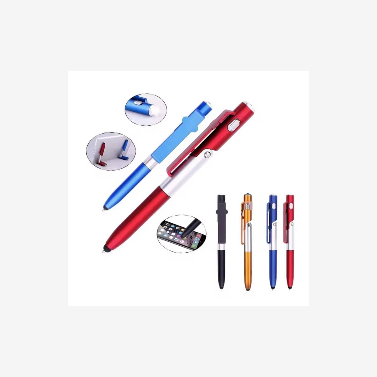 Stylo multifonction 4 en 1 avec lumière LED et support pour téléphone
