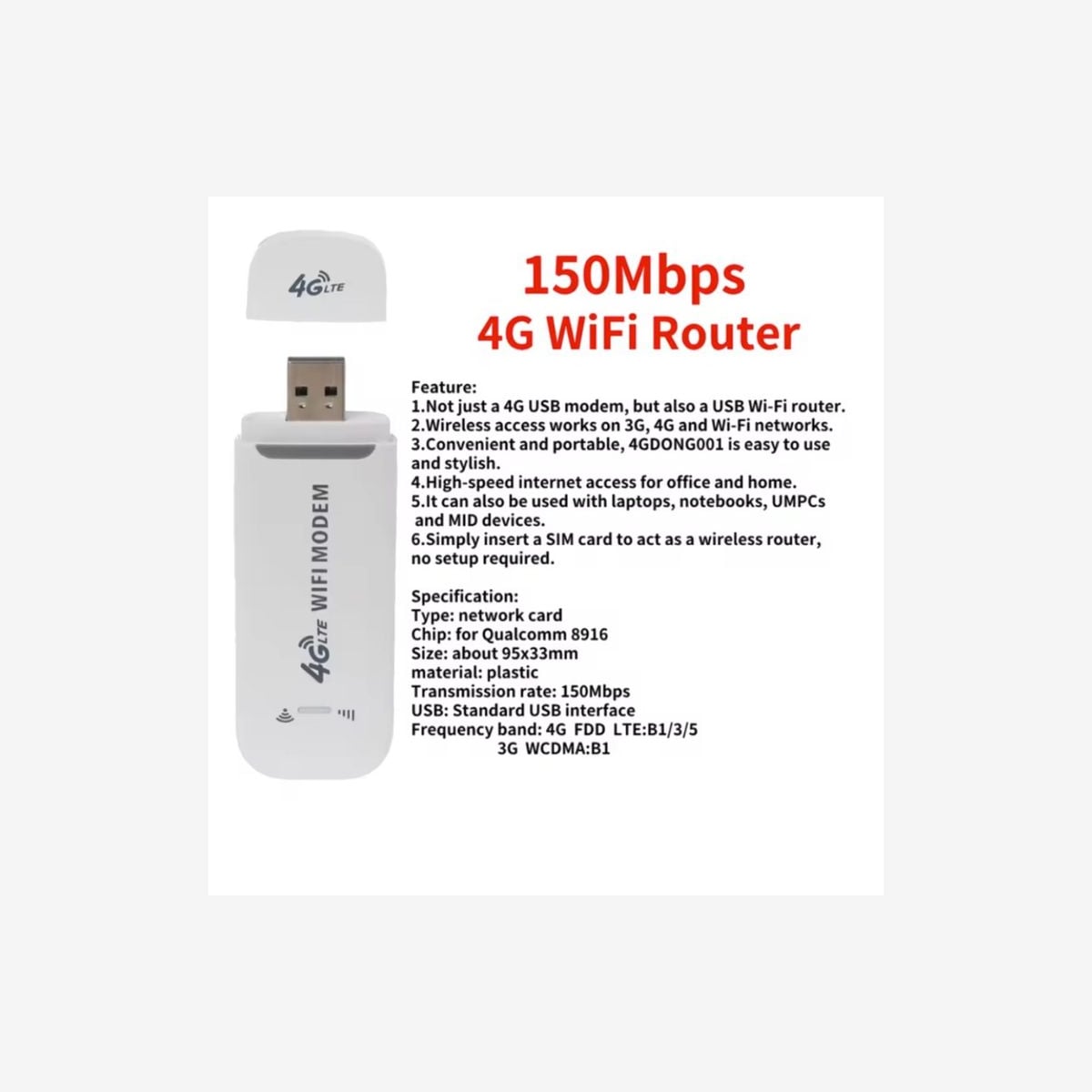 Routeur WiFi 4G LTE portable - 150Mbps, modem USB et routeur sans fil en un
